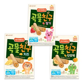 아이배냇 곡물친구, 40g, 1세트, 딸기1개+치즈1개+단호박1개