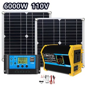 호환 캠핑용 태양광 키트 패널 태양열 6000W 220V 플레이트 완전한 집 플러그 400W 배터리 및 인버터 포함, 6000W 110V, 1개