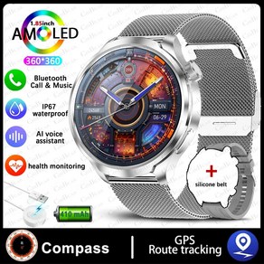 화웨이 GT4 PRO 남성용 스마트 워치 GPS 야외 스포츠 1 85 인치 AMOLED HD 건강 모니터링 시계 NFC 안 이드 IOS, 5) Silve mesh belt