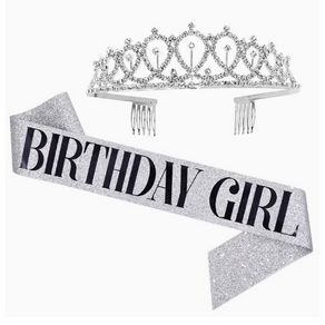 메리멜팅 미스코리아 왕관 띠 티아라 글리터 생일파티 어깨띠 공주 생일 왕관 세트, 실버