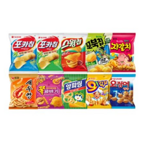 포카칩(오리지널)+포카칩(어니언)+스윙칩+꼬북칩(콘스프)+오감자+오징어땅콩+새우깡+꿀꽈배기+자갈치+양파링 *안전박스*, 1개