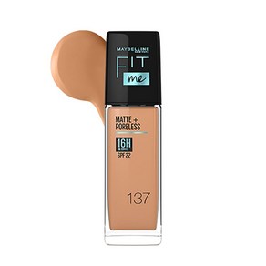 Maybelline New Yok 리퀴드 파운데이션 매트 피니시 SPF 포함 오일 흡수 Fit Me 매트 + 포어리스 115 아이보리 30ml, 137 골든 탄