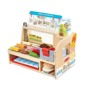 Melissa & Doug 나무 조각 및 스택 샌드위치 카운터 56개 조각 놀이 음식 델리 슬라이서 포함