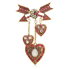 Crystal Rhinestones Heart Tassels 브로치 핀 디자이너 Cupid Heart Arrow Brooch 셔츠 셔츠 정장 옷깃 핀 배지 보석 선물