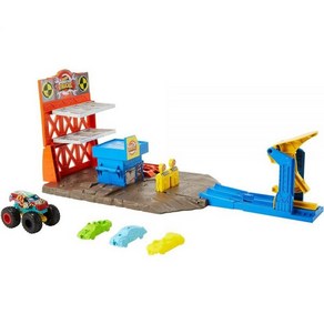 Hot Wheels Monste Tucks Blast Station 플레이세트 1:64 스케일 데모 더비 장난감 트럭 및 분쇄 가능한 자동차 3개 포함 210535, Hot Wheels Monste Tucks Blas