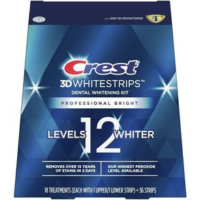 Crest 크레스트 3D 화이트스트립스 덴탈 화이트닝 키트 어퍼 & 로우어 각 18개 총 36개입 2팩 Whitestrips Professional Bright At-home