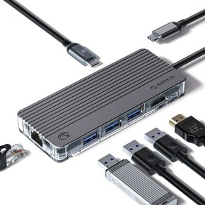 오리코 알루미늄 오디오 USB VGA 4K HDMI PD100W 투명 멀티허브, 6in1, 1개