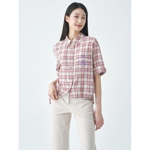 지센 코튼체크 자수 스트링 블라우스 LCWSO537_PKIlK986370