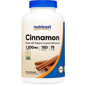 Nuticost Oganic Cinnamon (Ceylon Cinnamon) 1 200mg Seving 150 Capsules - Gluten Fee Non-GMO, 140.61g, 150정, 1개