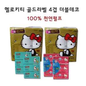[NEW 실속구성] 헬로키티 골드라벨 더블데코4겹 30롤X2팩+팝업티슈6팩+키친타올6팩, 2개, 30개입, 27mm