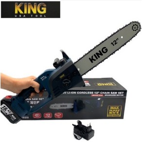 KING 킹 충전 체인톱 (MAX 4.0Ah-1개) 세트 벌목작업 가지치기 무선 전동 체인톱 JMC20V-300P, 1개