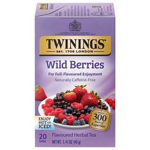 Twinings Wild Beies Tea - 신선하고 상쾌한 베리 티 향이 나는 천연 카페인 프리 허브 티 개별 포장된 티백 20개 183069, 트와이닝 Twinings Wild Beies Tea, 20개입