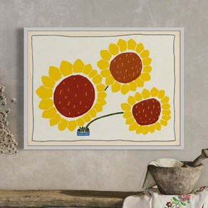 한 곳을 바라보는 해바라기 가족 그림[액자포함] 돈 들어오는 그림 풍수 재물운 식당개업선물 거실액자, White 액자