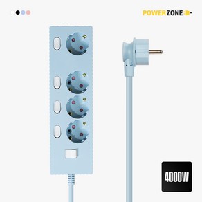 파워존 4000W 고용량 웨이브 개별스위치 과부하차단 4구 멀티탭 콘센트 50cm 1.5m 3m 5m 7m, 개별스위치 4구7m 파스텔블루