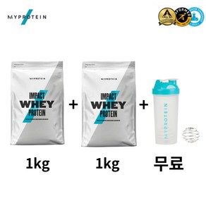 마이프로틴 임팩트 웨이 프로틴 1kg+1kg 유청 단백질 보충제 WPC 쉐이커 무료 증정, 내추럴 스트로베리, 바닐라, 2개