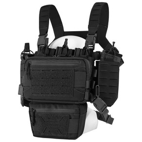 VOTAGOO 전술 체스트 리그 전술 조끼 Tactical chest-ig 몰리 모듈러 마이크로 파이트 체스트 리그 조절 가능 및 분리형 매거진 파우치 포함, 1개, 블랙