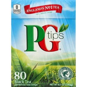 PG Tips Black Tea Non-Pyamid Bags 80 Count PG 팁 프리미엄 블랙티 비피라미드 백 80개, 1개, 2.87g, 80개입