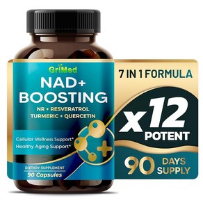 GiMed NAD + 부스팅 16 550mg- x12 파워 NR + 레스베라트롤 강황 + 케르세틴 포함 - 세포 에너지 세포 복구 (90개337373, 12개, 90정