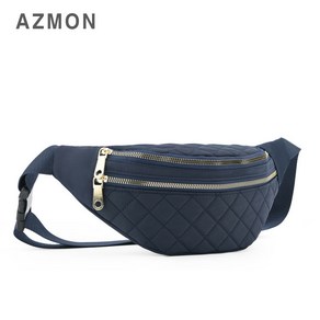 AZMON 레트로 마름모자수 여성 힙색가방 0.11kg 초경량 용량2.5L, 네이비, 1개