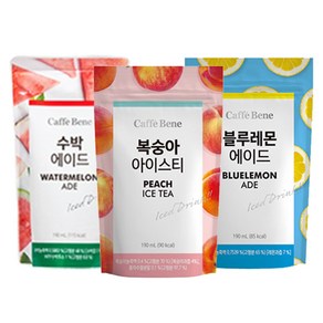 카페베네 파우치 음료 3종 (복숭아티 1박스 + 블루레몬에이드 수박에이드 1박스), 1세트, 190ml