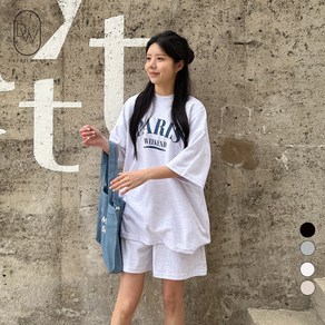 디테일웨어 여성 파리스 반팔 반바지 트레이닝세트 여름 밴딩팬츠 오버핏 반팔티셔츠 빅사이즈 시원한 여자 츄리닝
