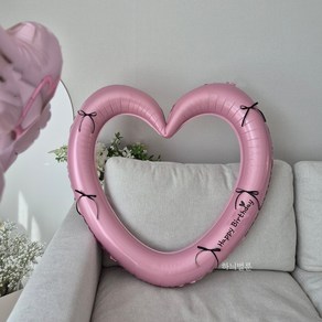 하트풍선 생일풍선 웨딩촬영풍선 기념일풍선 하트프레임풍선, Happy Bithday, 1개, 하트 풍선 [핑크]+ 블랙 리본