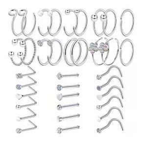 36 PCS 티타늄 스틸 코 링 코 피어싱 쥬얼리 코 반지 농구 코 스터드 여성용 스크류
