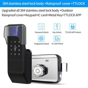 스마트도어락 TTLock 지문 도어락 야외 게이트 블루투스 비밀번호 13.56MHz IC 카드 데드볼트 잠금 기계식 키 IP65 방수, Lock cove