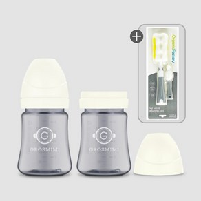 그로미미 다크 PPSU 젖병 트윈팩 200ml + 3IN1 브러쉬세트, 트윈팩젖병 200ml 화이트 + 3in1브러쉬