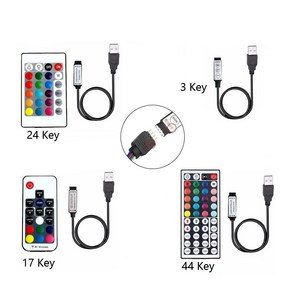 5V USB 컨트롤러 RF 무선 리모컨 조광기 미니 3 키 17 24 44 5050 2835/3528 RGB LED 스트립 조명, 17key USB Contolle, 1개