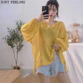 JUSTFEELING 여자/솔리드/긴팔/자외선차단 티셔츠/후드티/상의/여름신상/6컬러