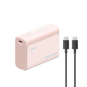 쿡테크 미니 포켓 보조배터리 30W 고속 충전 보조배터리 10000mAh+C타입 고속 충전 케이블 세트/기내반입, 핑크