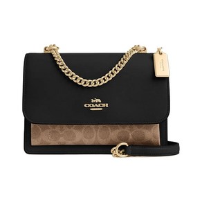 코치COACH Klae 골드 하드웨어 가죽 숄더백 소형 여성용 검정과 갈색 CV978-IMXB2