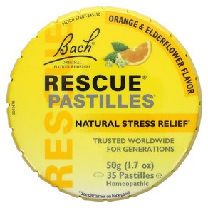 바흐 Rescue Pastilles 내추럴 스트레스 릴리프 오렌지 및 엘더플라워 35개 50g