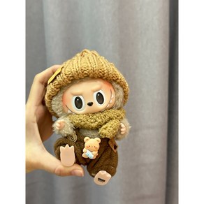 10cm 15cm 20cm 30cm 인형 옷 라부부 옐로우 털모자 브라운 멜빵 세트, 모자+스카프+바지