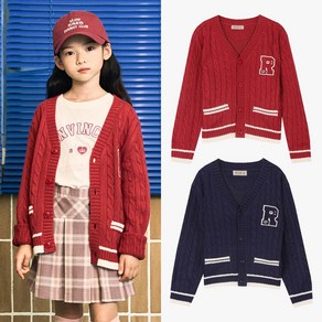 오후 중계점 *24년 F/W신상 50%할인* 브이넥 가디건 (2Colo) 트렌디한 배색 포인트 꽈베기 니트 가디건 티셔츠나 남방과 레이어드하면 예뻐요 7~13세