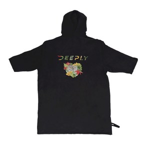 [DEEPLY] 디플리 트로피칼 판초타월 극세사 비치타올 서핑 다이빙, 빈티지블랙 L, 반팔 L size, 1개