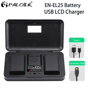 PALO EN-EL25 충전식 리튬 이온 배터리 및 LCD 듀얼 충전기 보관함 니콘 Z30 Z50 ZFC Z 50 FC 카메라 배터리 ENEL25, 2)2pcs ENEL25 battey, 2개