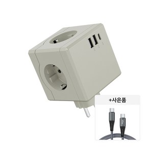 에코너 큐브 멀티탭 C타입 3구 4000W 고용량 + 100w 고속케이블 증정, MT01 그레이, 1개, 7.6cm