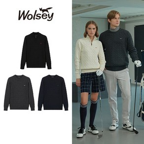 [최초가 109000원][24FW][Wolsey] 울시 남성 코튼100 클래식 케이블니트 3종 (반집업1종 + 라운드2종)