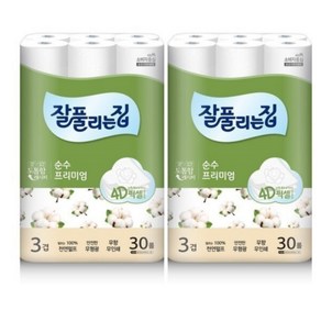 잘풀리는집 순수 프리미엄 무형광안심제품 롤휴지 30M 30롤 2팩, 2세트