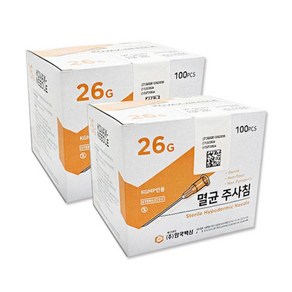 한국백신 일회용 주사침 26g 1/2inch 100개입, 2개