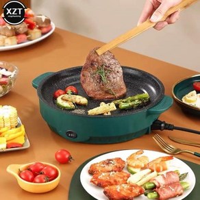 다기능 전기 프라이팬 붙지 않는 그릴 베이킹 로스트 쿠커 바베큐 요리 주방 도구 220V 22cm, 1) 녹색, 없음