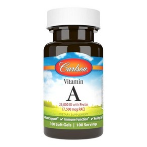 Calson 칼슨 - 비타민 A 25000 IU (7500 mcg RAE) 시각 및 피부 건강 면역 기능 소프트 젤 100개, 1개, 100정