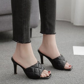 8cm 심플 여성 슬리퍼 뮬 힐 토오픈 샌들 여름