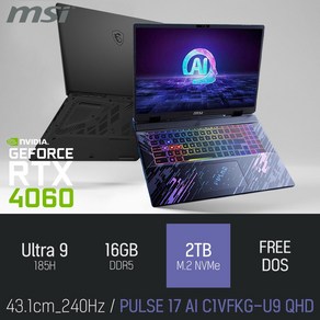 MSI 펄스 17 AI C1VFKG-U9 QHD, Fee DOS, 16GB, 2TB, 블랙