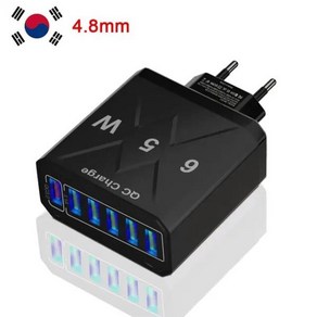 USB 고속 휴대폰 충전기 어댑터 멀티 플러그 여행용 아이폰 13 삼성호환 샤오미 QC3.0 6 인 3.1A, [03] KR Plug Black, 03 KR 플러그 블랙, 1개