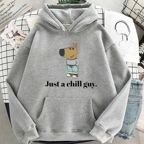 여성용 빈티지 하라주쿠 패션 맨투맨 캐주얼 풀오버 후디 의류 Just A Chill Guy 밈 프린팅