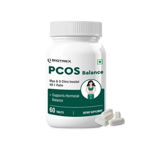 Biotex Nutaceuticals PCOS Supplement fo women With 40:1 Ratio High Puity Phama Gade Ingedient, 1개, 60정