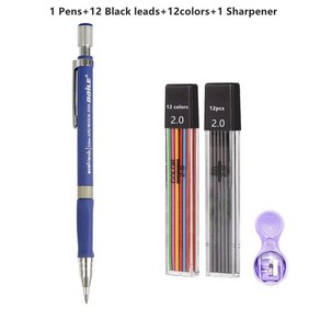 2.0mm 샤프 연필 세트 2B 자동 학생 컬러/블랙 리드 리필 아트 스케치 학용품 문구, 1Pen Mix Set D